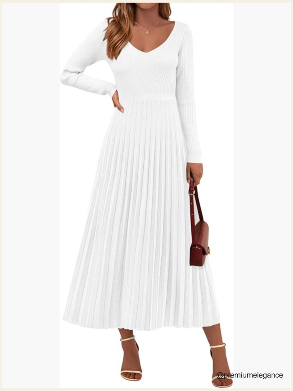 Long Sleeve V-Neck Ribbed Knit Maxi Sweater Dress, Fit & Flare